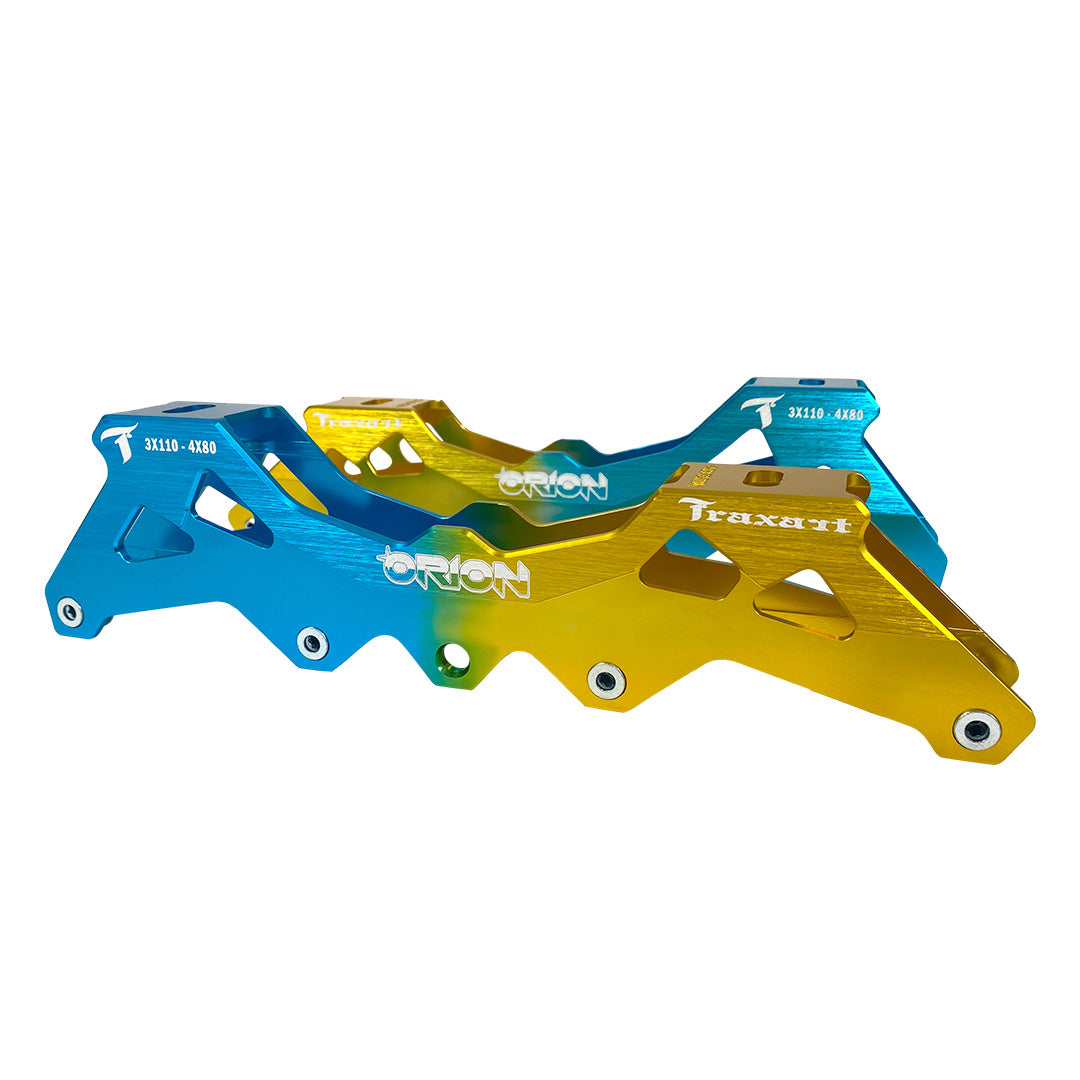 Base Híbrida Orion 3 Rodas 110mm ou 4 Rodas 80mm - Azul e Amarelo