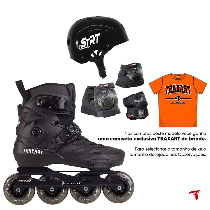 Kit Patins Custom Preto com Rodas de Led + (Brinde)