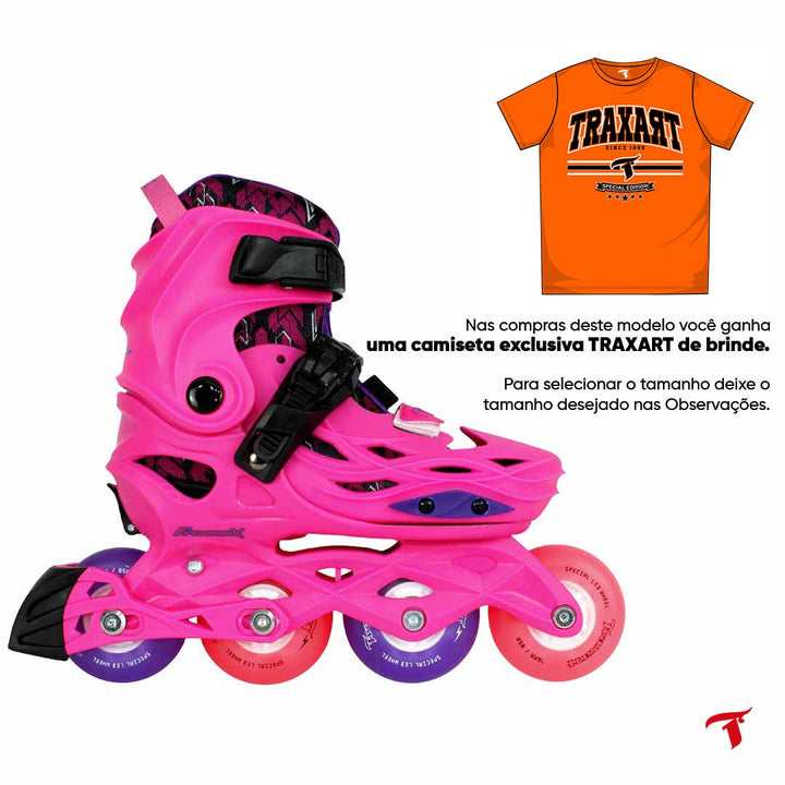 Patins Infantil Freemix Rosa Com Rodas de LED Especial Rosa e Roxa 76mm