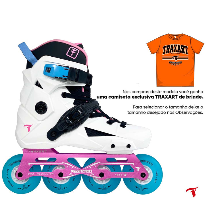 Patins Revolt Turbo Branco com Rodas de LED Azul 80mm/85A