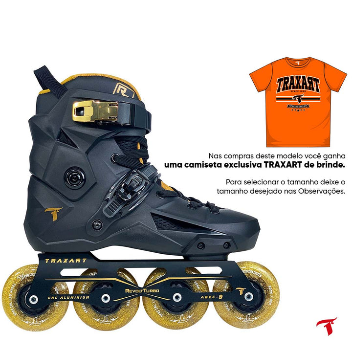 Patins Revolt Turbo Black com Rodas de LED Dourada 80mm/85A