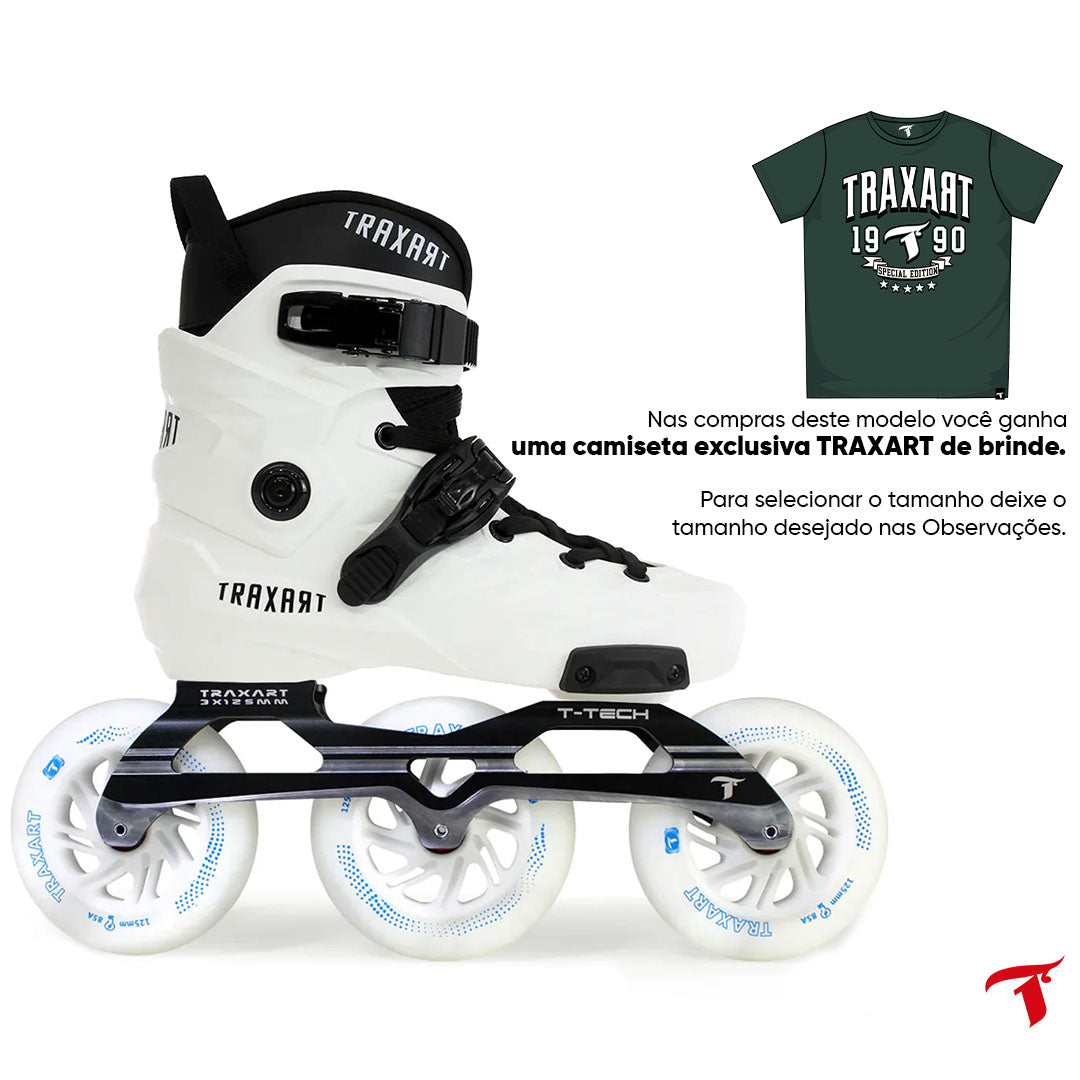 Patins Custom Branco + Base T-Tech + Rodas Led 125mm