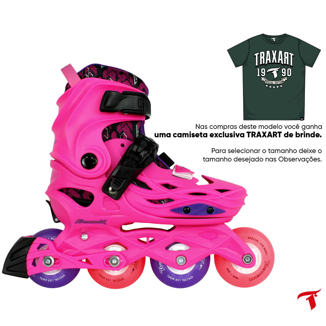 Patins Infantil Freemix Rosa Com Rodas de LED Especial Rosa e Roxa 76mm