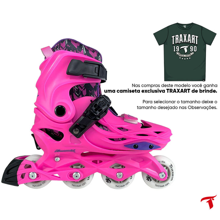 Patins Infantil Freemix Rosa Com Rodas de LED X-Light 68mm