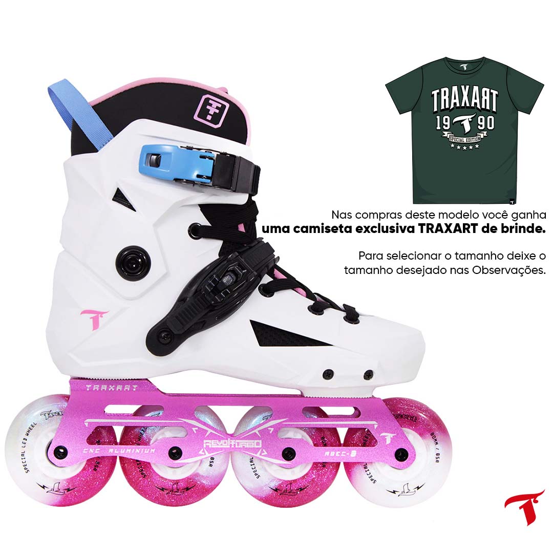 Patins Revolt Turbo Branco com Rodas de LED Glitter 80mm/85A