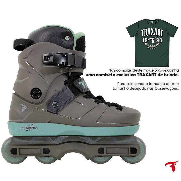 Patins Atomix Cinza e Verde - 59mm ABEC-9 Cromo