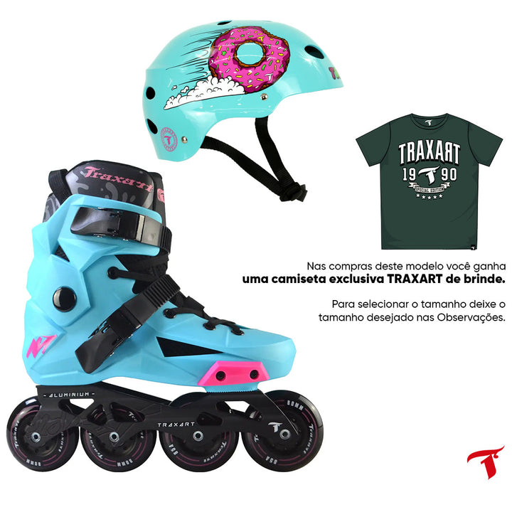 Combo Patins Revolt Azul + Capacete Donuts