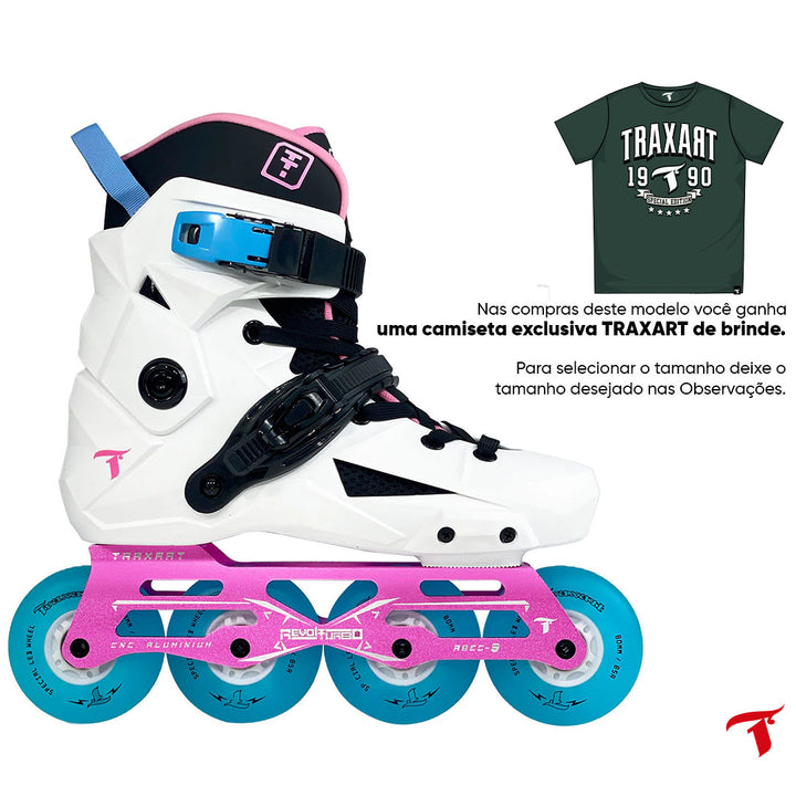 Patins Revolt Turbo Branco com Rodas de LED Azul 80mm/85A