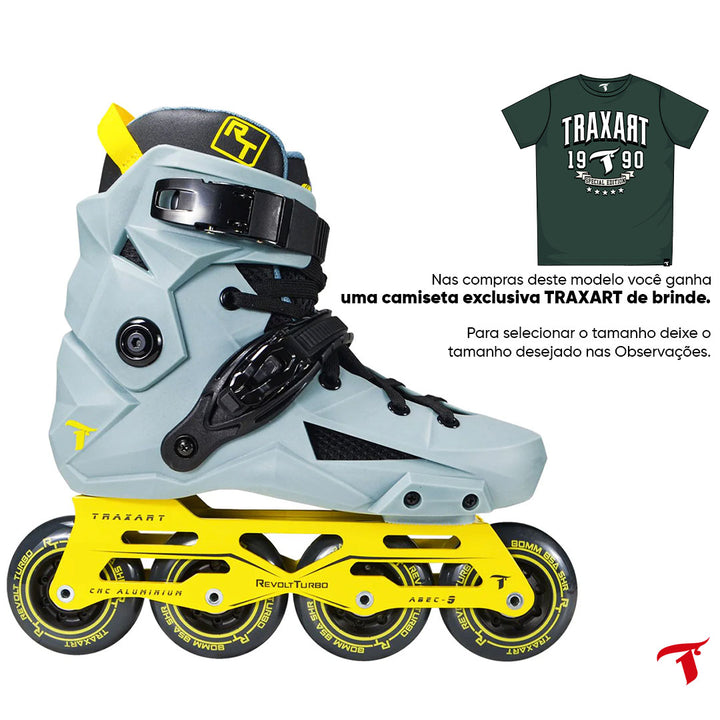 Patins Revolt Turbo Cinza e Amarelo - 80mm ABEC-9 Cromo