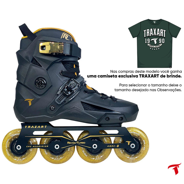 Patins Revolt Turbo Black com Rodas de LED Dourada 80mm/85A