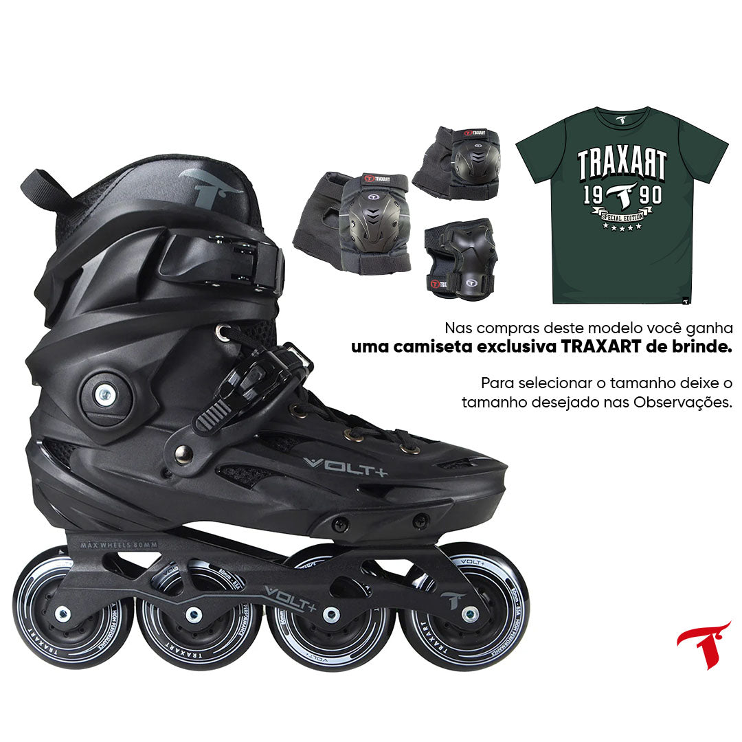 Patins Volt + 2.0 Preto + Kit De Proteção DR-029