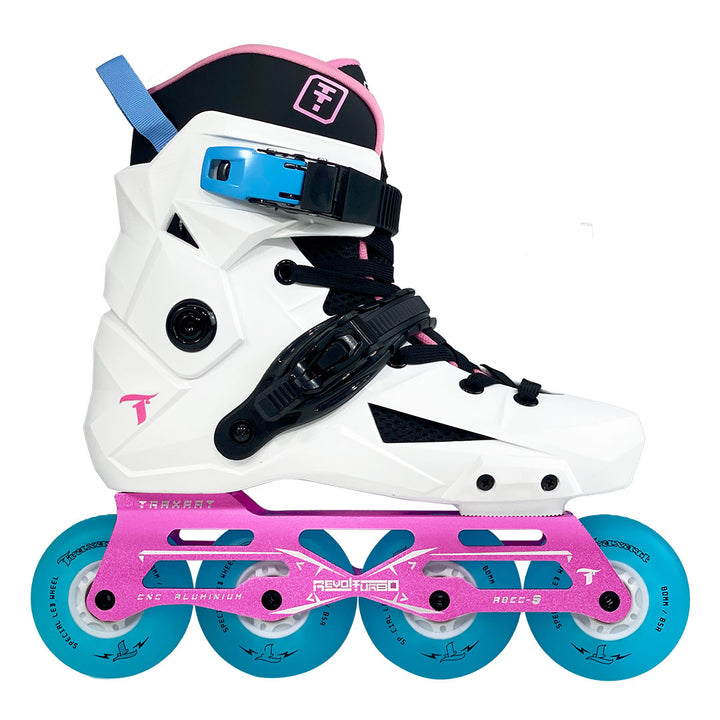 Patins Revolt Turbo Branco com Rodas de LED Azul 80mm/85A