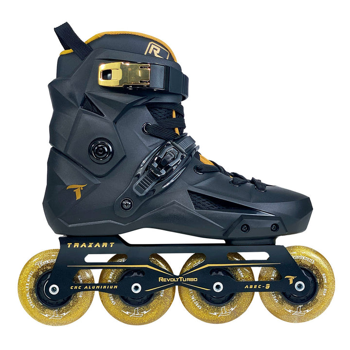 Patins Revolt Turbo Black com Rodas de LED Dourada 80mm/85A