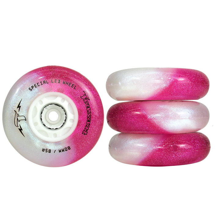 Jogo de Rodas Glitter LED Special Pink e Branco 80mm/85A