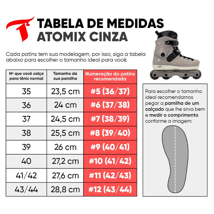 Patins Atomix Cinza  - 59mm ABEC-9 Cromo