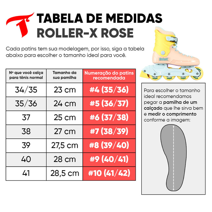 Patins Roller-x Rose com Kit de Proteção DK-619