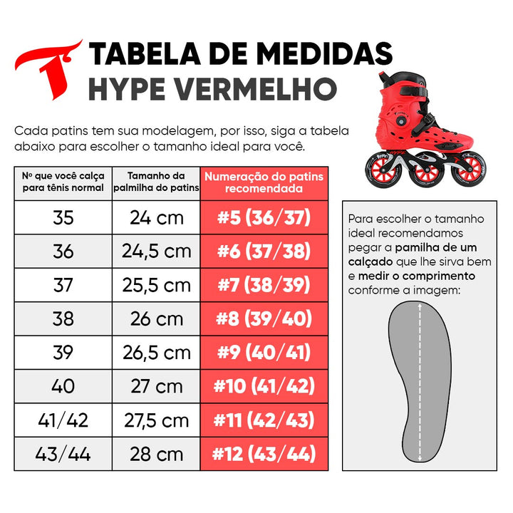 Patins Hype Vermelho - 110mm ABEC-9 Cromo