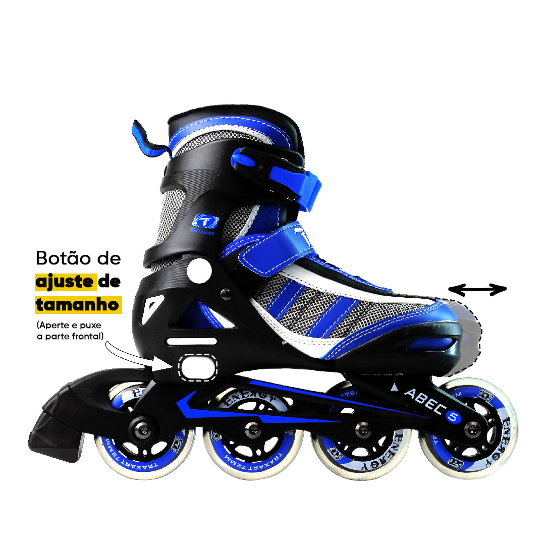 Patins Infantil Energy Azul - 64mm ou 72mm ABEC-5