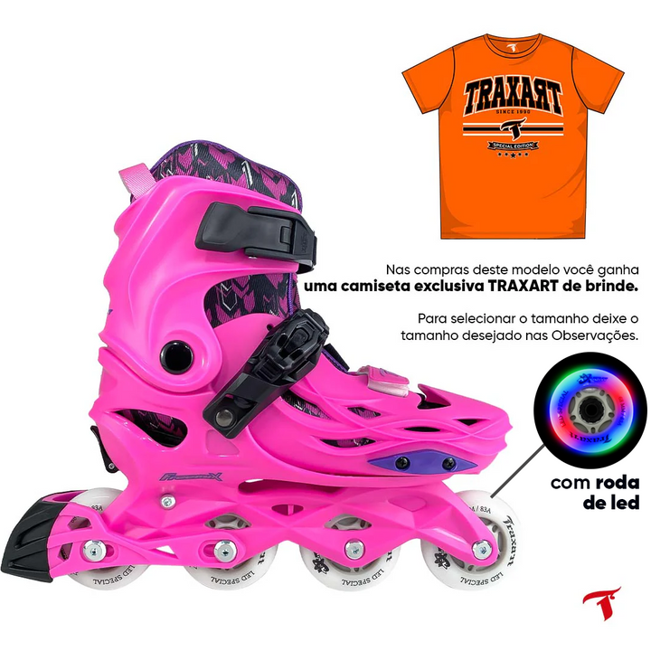 Patins Infantil Freemix Rosa Com Rodas de LED X-Light 68mm