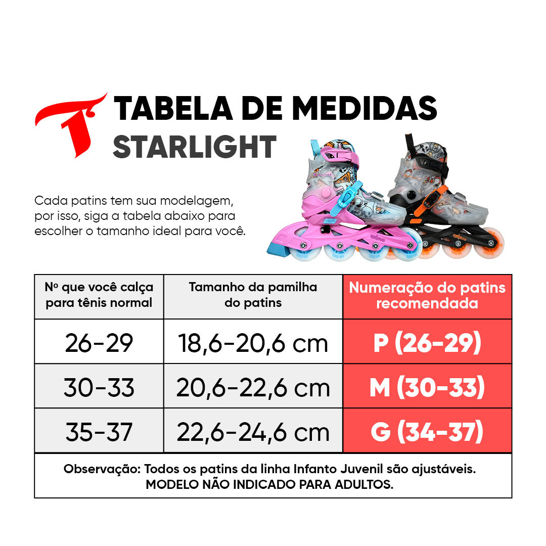 Patins Infantil StarLight Preto com Rodas de LED - ABEC-9